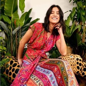 Farm Rio Vibrant Bandana Pink midi Dress